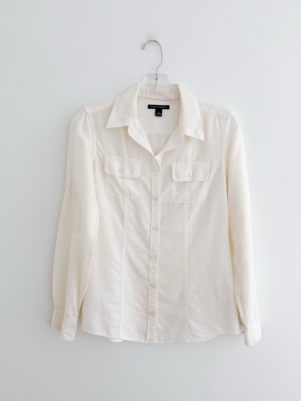 Banana Republic Linen Cotton Utility Shirt Ivory Size 2 Button Down Quiet Luxury